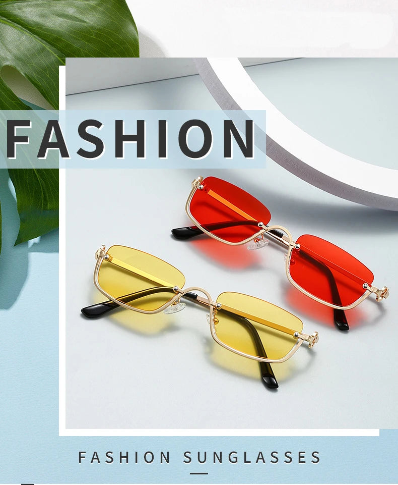 Half Frame Square Sunglasses for women Luxury Brand Small Metal Retro Rectangle Black Sun Glasses Woman Fashion Eyewear