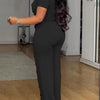 Znaiml Women Elegant Long Jumpsuits for Party Summer Short Sleeve Buttons Solid Color Wide Leg Pants Rompers One Pieces Overalls