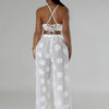 Sexy see through lace up vacation jumpsuits women summer body party club outfits streetwear womens jumpsuit Wide leg pants sets