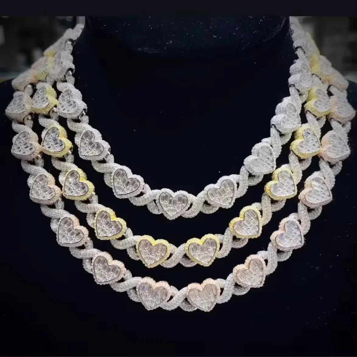 2025 Iced Out Bling Full Paved 5A Cubic Zirconia CZ Heart Charm Infinity Chain Choker Necklace Jewelry For Women Men