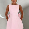 Elegant Pearl Bow Backless Short Dress Women's Sleeveless Party Cute Mini Dresses Black White Pink Chic Birthday Evening Y2K New