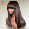 Hesperis Hesperis Short Bob Human Hair Wig With Bangs Brazilian Remy #30 Color Highlight Brown Scalp Top Full Machine Made Wig