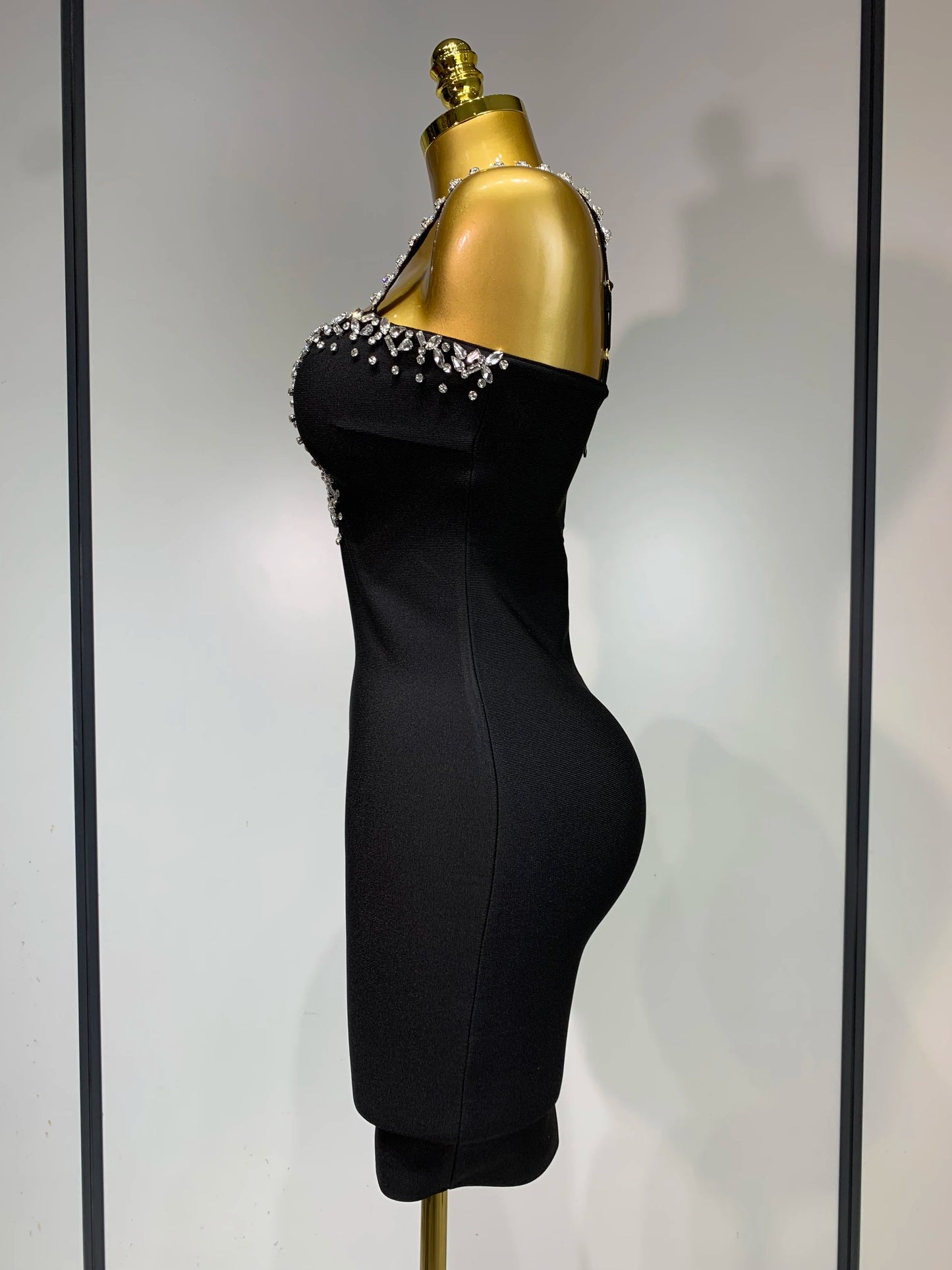 Women Sexy Sling V-neck Black Mini Bodycon Bandage Dress Luxury 2025 Celebrity Evening Club Celebrity Elegant Party Gowns