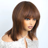 Lekker 12" Short Brown Wolf Cut Straight Bob Human Hair Wigs With Bangs For Women Brazilian Remy Hair Ready to Wear Glueless Wig