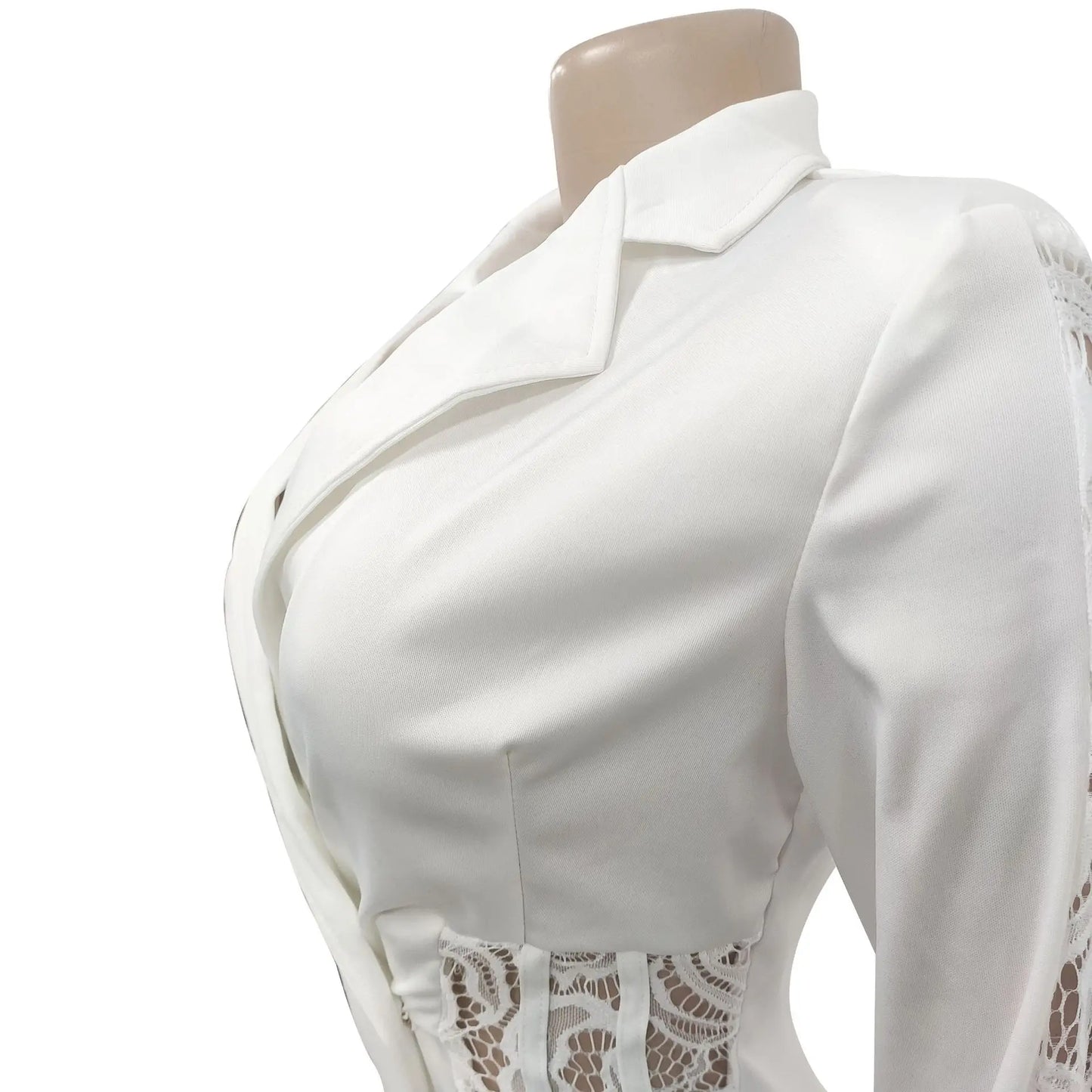 FANAN Elegant Women Double Breasted Tassel Hem and Long Sleeve Notched Collar Lace Waist Patchwork Blazer Dress Vestidos 2022
