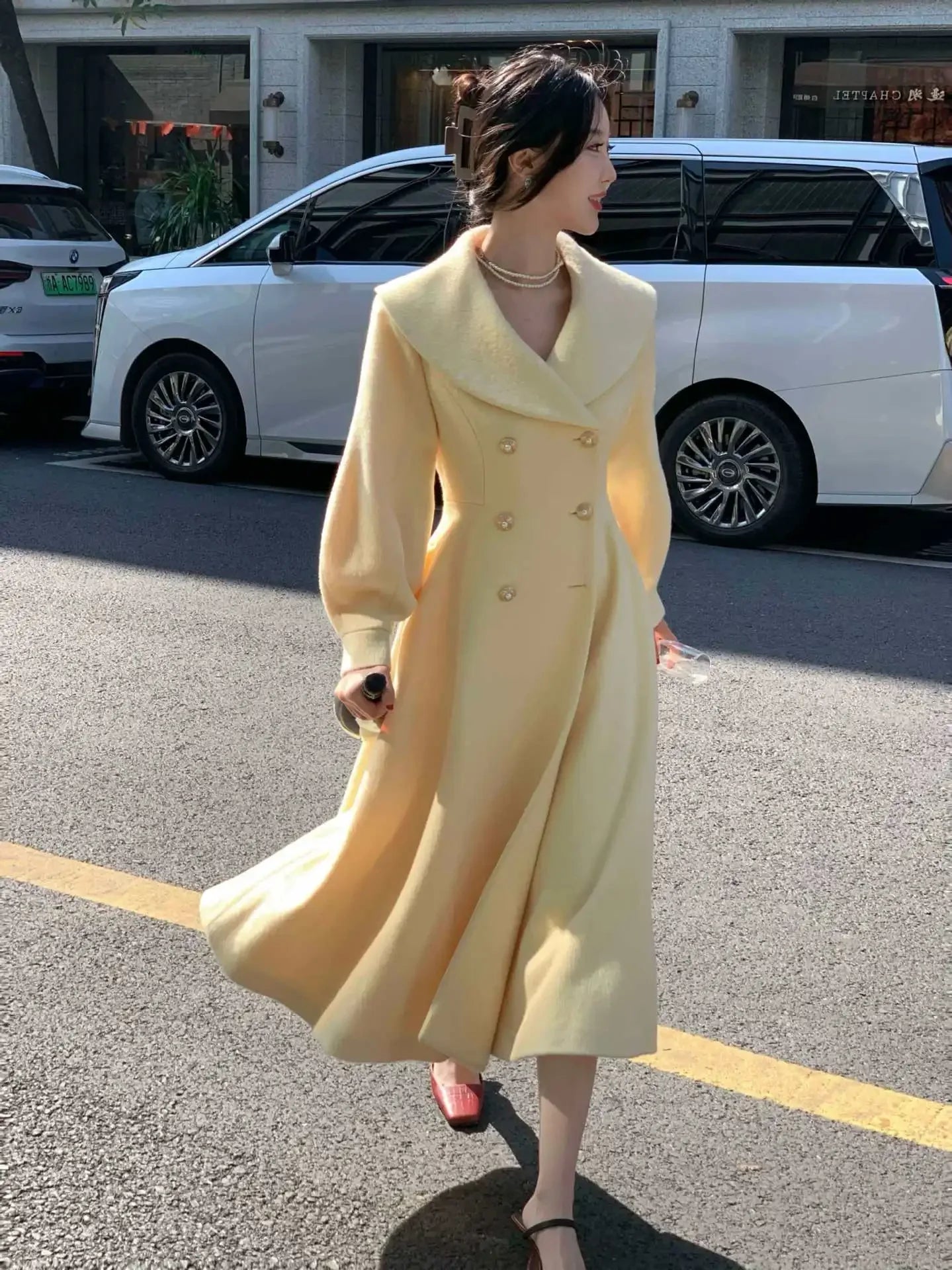 Plus Size 2024 Autumn/Winter New Style French Vintage Tweed Large Lapel Woolen Overcoat Long Sleeve Double Row Button Overcoat