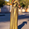 Bonboho Women's Solid Color Jumpsuit Deep V-neck Three-Quarter Sleeves High Waist Wide Leg Oe-piece Suit Summer Casual Jumpsuits
