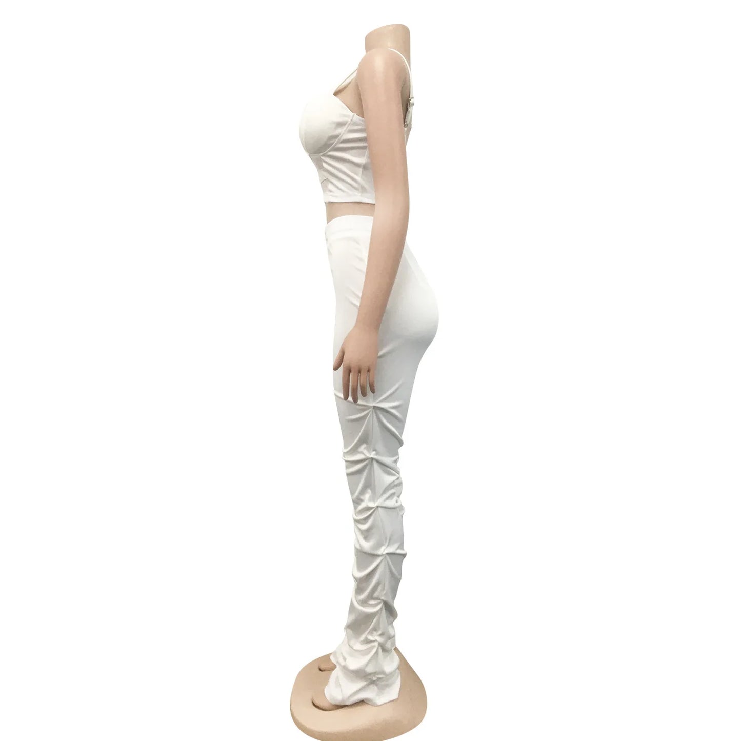 Sexy Solid Color Women's 2-Piece Slim Fit Open Back Zipper Tank Top+High Waist Trouser Set Amazing Bust Wrapping Street Clothing