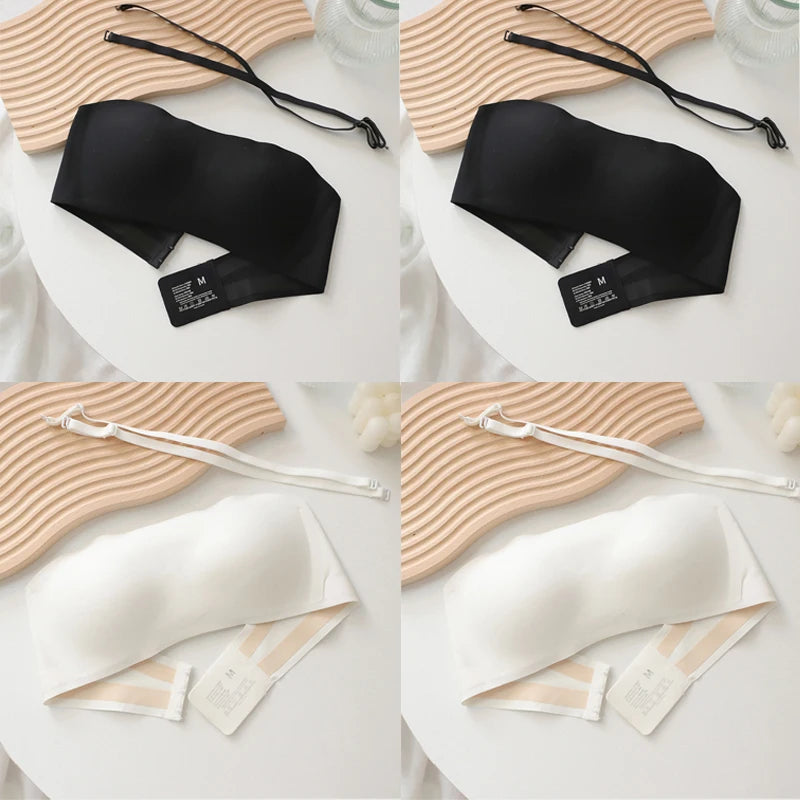 4PCS Women Strapless Bra Seamless Tube Tops Breathable Wireless Wedding Brassiere Push Up Bras Sexy Female Lingerie Invisible