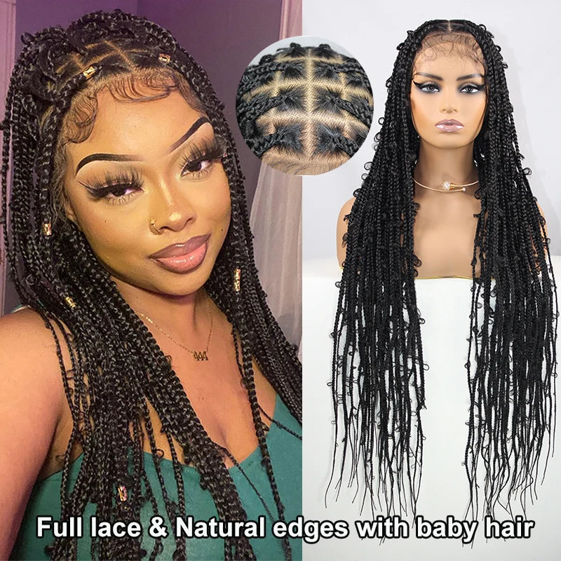 36 Inches Synthetic Lace Braided Wigs Butterfly Braids Lace Wig For Black Women Braid Wigs On Sale Clearance Box Braids Lace Wig