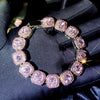 Iced Out Pink Cuban Bracelet for Women Hip Hop Gold Silver Color Crystal Heart Circle Square Bracelet 4Pcs Set Jewelry Gift