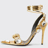 2024 Luxury Rhinestone Pointed Sandals Prom Super High Heel Sandals Slim Heel Dress Show Sandals Oversized 34-43 Women's Shoes