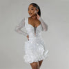 2024 New Women Mesh Sleeve Bodycon Sexy Diamonds Birthday Party Dress Tierred Ruffles Rhinestone Pearls Night Club Dress Pink