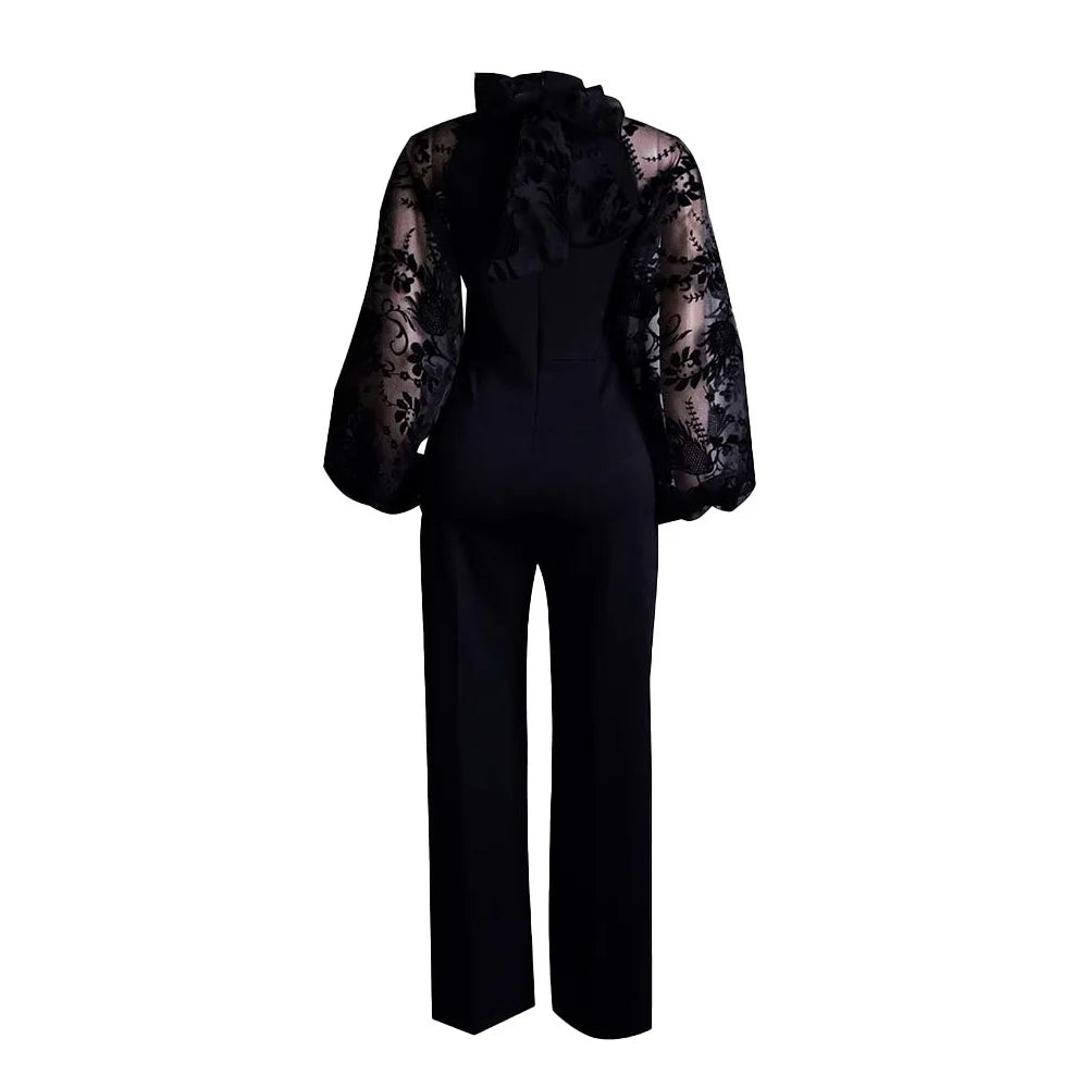 Elegant Jumpsuits for Women Luxury Round Neck Full Sleeve Belt Waisted High Waisted Straight Female Birthday Party Celebrate New