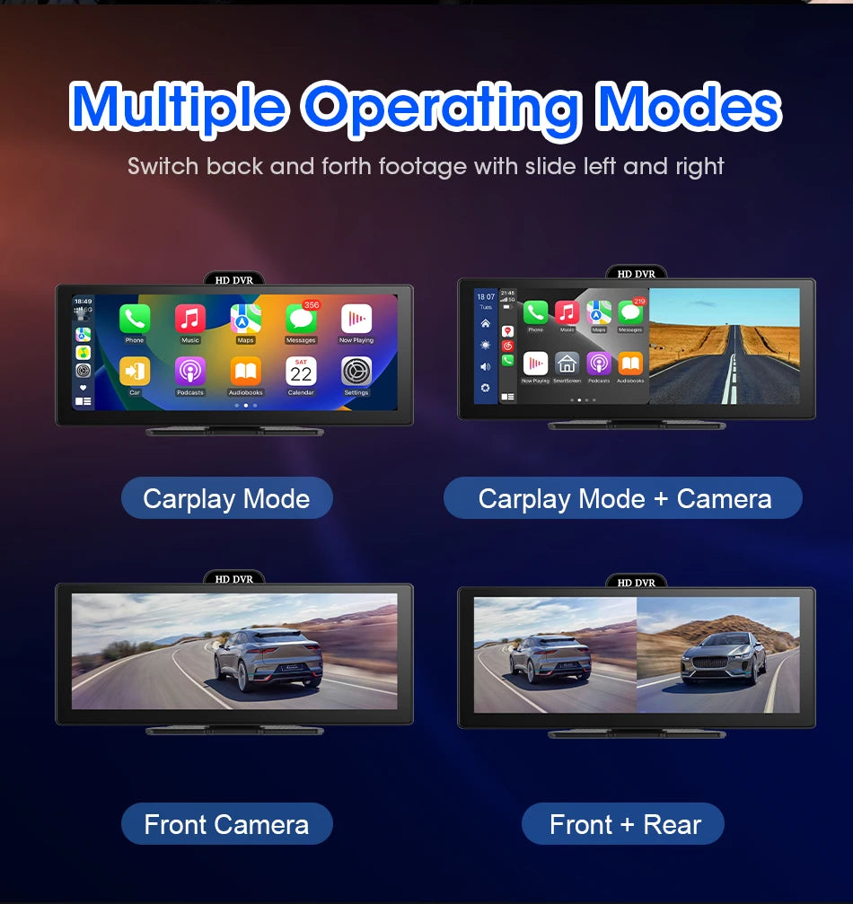 11.26 Inch 4K DVR Wireless CarPlay & Android Auto Dash Cam Bluetooth Audio GPS Navigation Dashboard Dual Lens Video Recorder