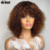 Fringe Bang Wig With Deep Wave Human Hair Water Wave Natural  Deep Curly Brazilian Hair Wigs 180% Density For Women