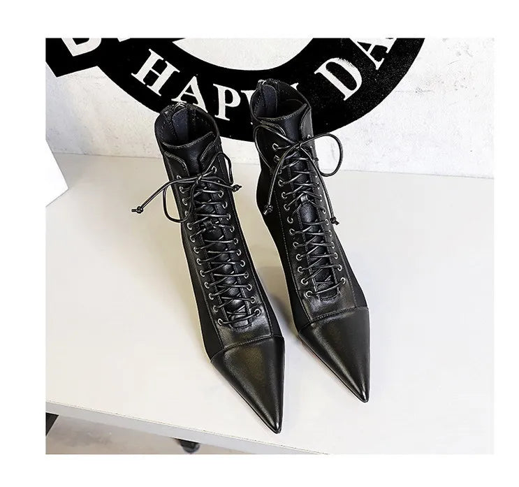 BIGTREE Shoes Cross Straps Sexy Women Boots Pointed Toe Stiletto High-heel Boots 2025 New Women's Ankle Boots Plus Size 42 43