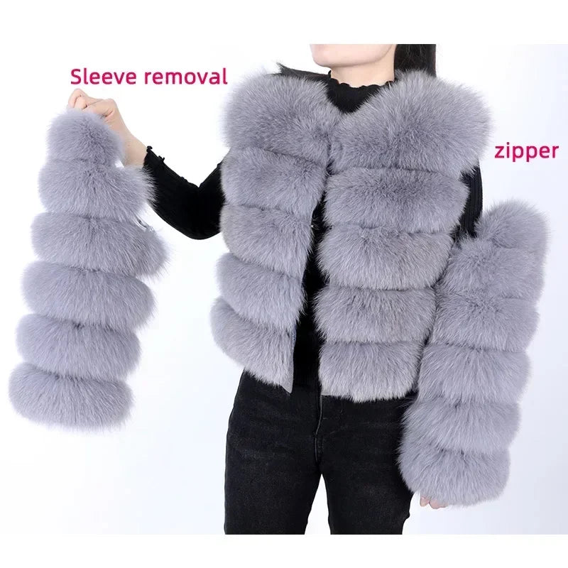 Maomaokong 2025 Natural Real Fox Fur Coat Women Winter Warm Luxury Fur Jacket Detachable Long Sleeves Female Vest Furry Coats