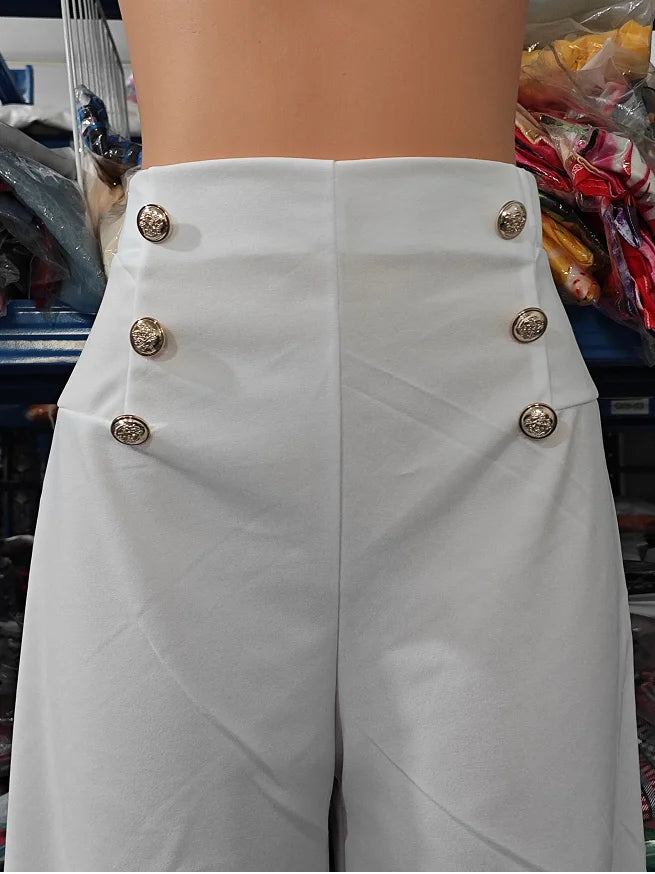 Summer Pants Women Button Decor High Waist Wide Leg Pants Elegant Loose Trousers Korean Fashion Streetwear