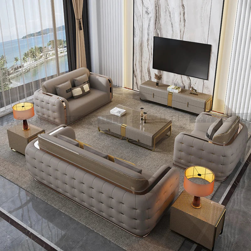 Luxury Fancy Living Room Sofa Genuine Leather Designer Italian Sofa Loveseat Single Canape Salon De Luxe Apartment Furniture