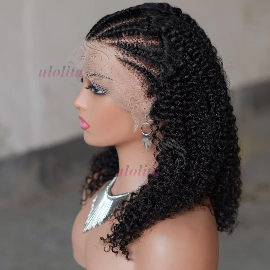 Braided Wigs 100% Human Hair 13X4 Lace Front Wig Braided Wigs With Baby Hair Wigs For Women Kinky Curly Hair Wigs Curly Bob Wig