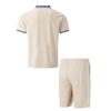 2025 Men Europe and the United States new summer Waffle solid color zip-up lapel short-sleeve suit shorts two sets