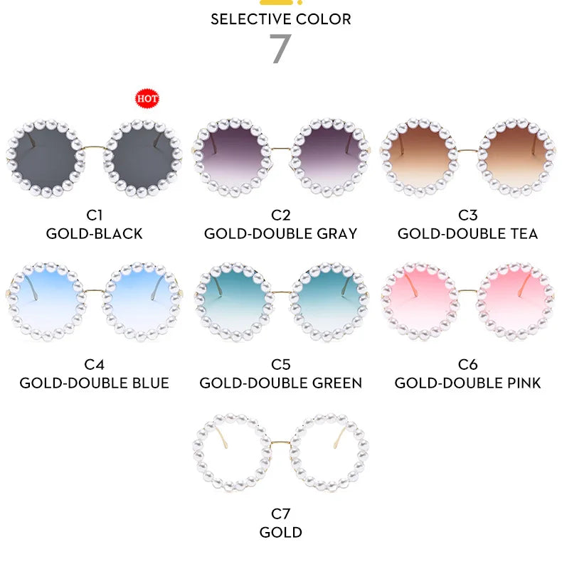 Luxury Pearl Sunglasses 2024 New Fashion Metal Frame Round Sun glasses Brand Designer Sunglasses UV400