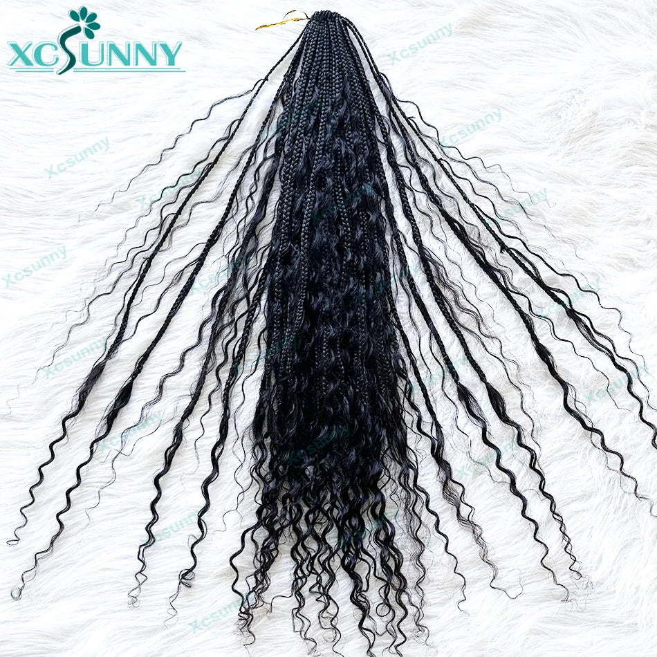 Crochet Braids Human Hair Pre Loop Boho Box Braid Crochet Human Hair Bundles Pre-looped With Curly Ends 100 Strands Color 30 27