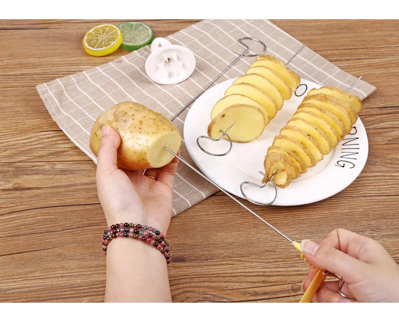 Protable Potato BBQ Skewers For Camping Chips Maker potato slicer Potato Spiral Cutter Barbecue Tools Kitchen Accessories