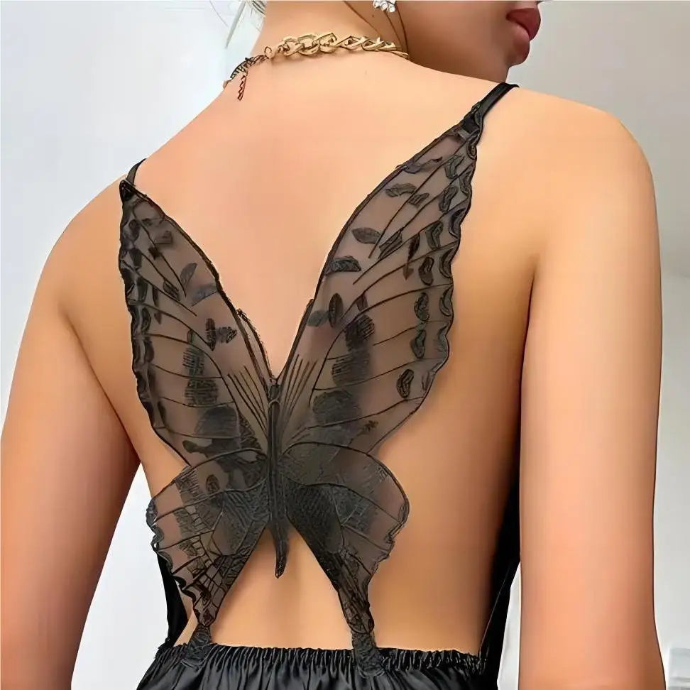 Summer fashion sexy women's casual nightdress dress suspenders Stitch print casual U-neck lace butterfly backless pajamas women