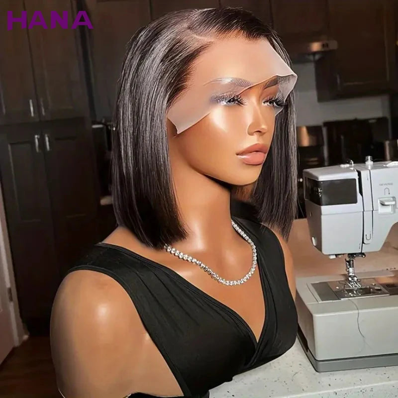 Ombre Ash Blonde With Brown Roots Colored Short Bob Wig 13x4 Lace Front Wig 180% Density Straight Human Hair Wig For Black Women