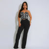 CM.YAYA Sexy Party Women's Set Striped Splicing Strapless Crop Top and Wide Leg Pants 2025 Two 2 Piece Sets Outfit Tracksuits