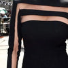 Yeezzi Female Fashion Sexy Mesh Split-Joint High Neck T-Shirts 2024 New Spring Long Sleeves Solid Color Skinny Tops For Women