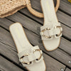 Women Metal Decor Single Band Flat Sandals Fashion Sexy Open Toe Outdoors Slides Luxurious Office Ladies Party Female Shoes