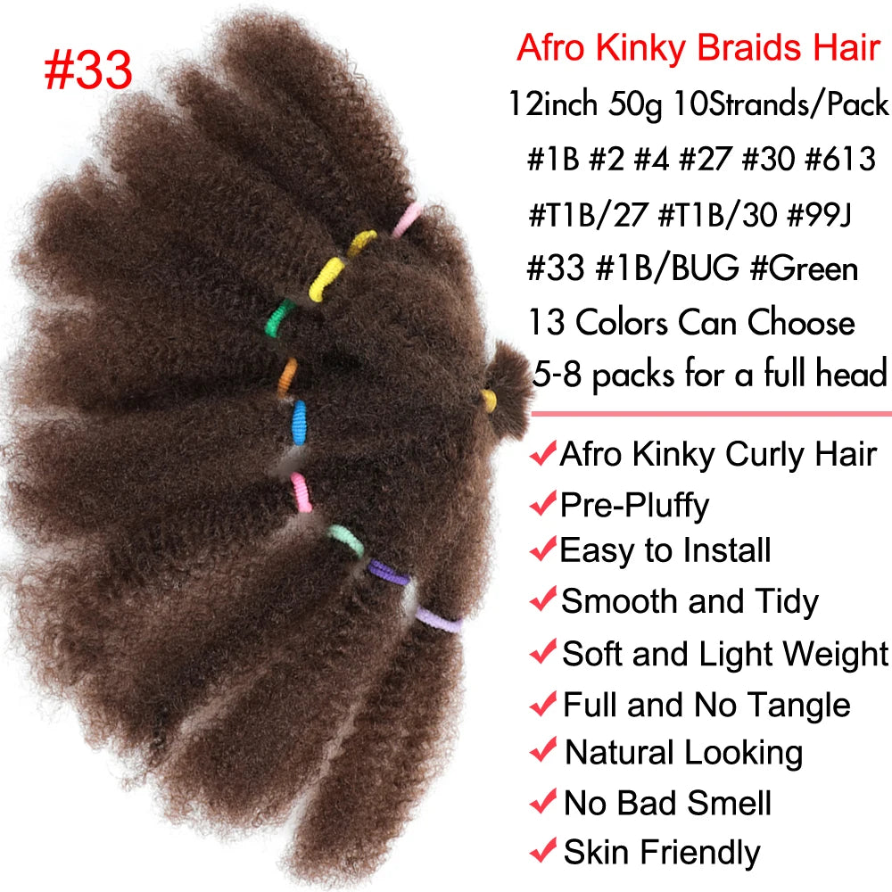 Afro Kinky Curly Hair Bulk Synthetic 12inch Ombre Marley Twists Braiding Hair #1B 4 27 30 33 99J Green Ombre Purple Brown Colors