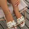 Women Metal Decor Single Band Flat Sandals Fashion Sexy Open Toe Outdoors Slides Luxurious Office Ladies Party Female Shoes