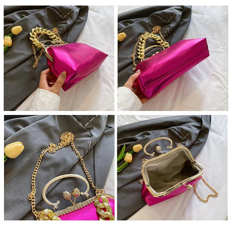 2024 Luxury Women Gold Green Chain Messenger Bags PU Leather Shoulder Bags Shell Clip Designer Handbag And Purse Wedding Clutch