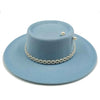 Women's Pearl Chain Fedora High Fashion with Pearl Pins Bump Cap Black White Autumen Winter Ladies Fedoras Wide Brim Girl Hat