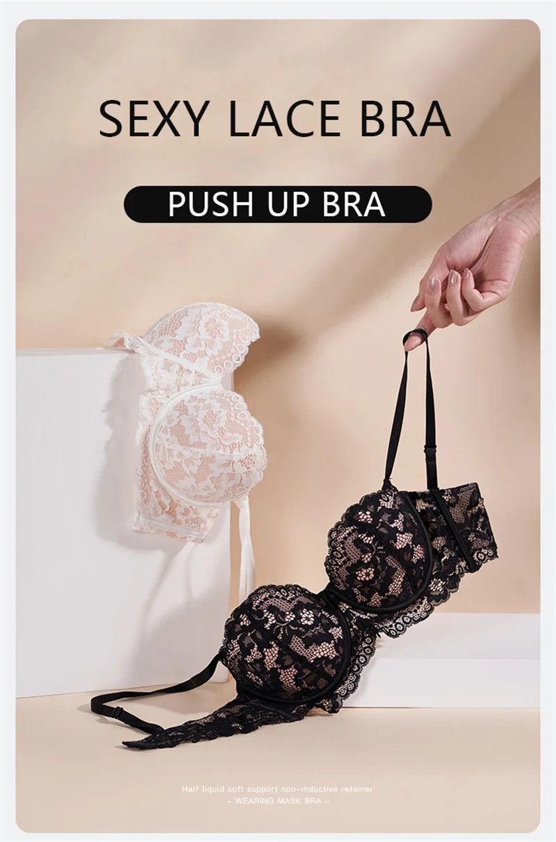 FINETOO Sexy Lace Bra Women 1/2 Cup Underwire Bras Ladies Push Up Underwear Trendy Floral Brassiere Female Comfortable Intimates