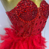 Stock 2025 Women Sexy Sparkly Rhinestone Mesh Feather Long Dress Elegant Evening Party Celebrate Birthday Performance Costume