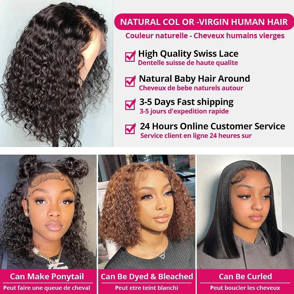 Wear And Go Water Wave Bob Lace Wig For Women Curly 6x4 Glueless Human Hair Wig 4x4 Ready To Go Human Hair Wigs Pre-Cut Lace Wig