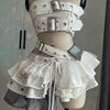 Punk Style Vintage Woman 2 Piece Sets Y2k Design Strapless Crop Tops + High Waist Ruffle Skirt Female Party Korea Style Outfits