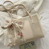 Trendy Lightweight Casual Bow Decor Straw Bag Hollow Out Knitted Flower Tote Bag Large Capacity Shoulder Bag For Teen Girl Women