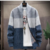 Autumn Winter Cardigan Sweater Men Fleece Zipper Sweaters Velvet Contrast Striped Sweater Coats Casual Jackets