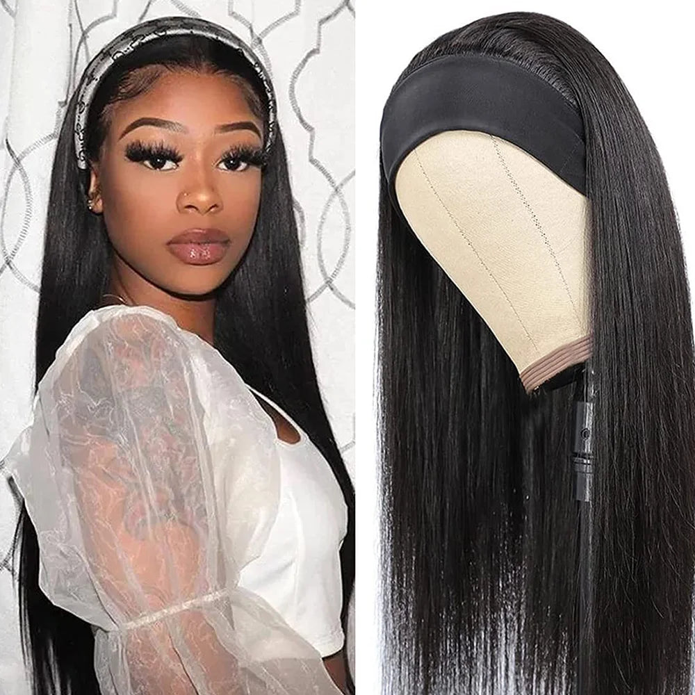 Headband Wig Human Hair Bone Straight Human Hair Wigs Full Machine Made Peruvian Human Hair Wigs For Black Women Easy to Go 180%