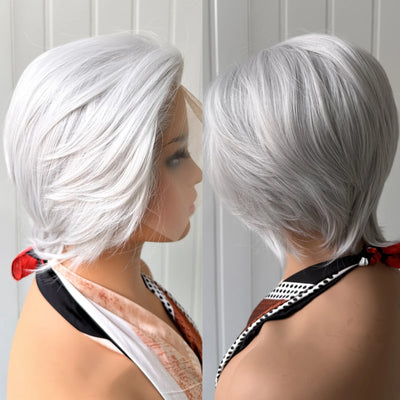 RDY Pixie Cut Short Bob Wig Silver Grey Synthetic Lace Front Wig Gluless Layered Straight Hair Frontal Lace Wigs for Women Daily