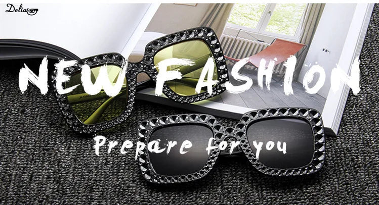 Glitter Women Sunglasses Brand Design Flash Square Shades Mirror Female Sun Glasses Bezel Bling Rhinestones