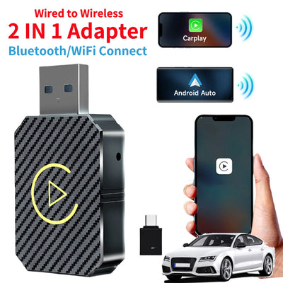 2in1 Wireless Carplay Android Auto Adapter Type-C/USB Plug and Play Car Dongle Wireless Dongle Bluetooth for OEM Wired CarPlay