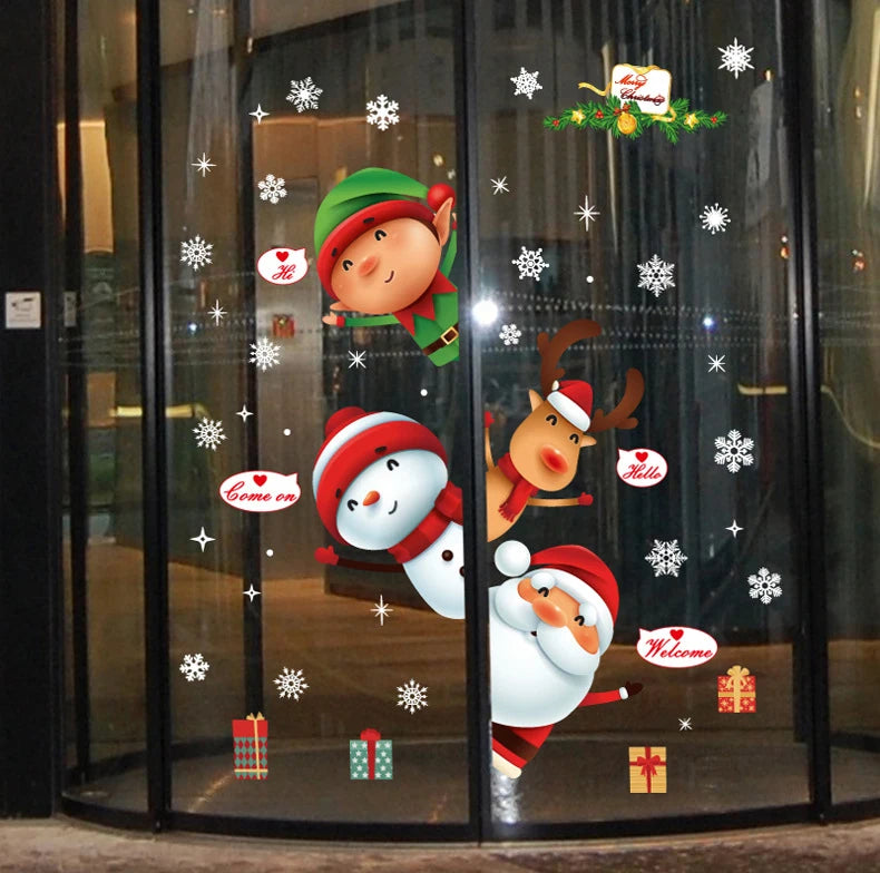 Christmas Window Sticker Merry Christmas Decorations For Home 2024 Cristmas Ornament Xmas Navidad Natal Gifts New Year 2025