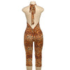 Floral Print Summer Skinny Capris Pants Jumpsuits Women Sexy Sleeveless Lace Up Halter Backless Ruched Peach Hips Slim Rompers